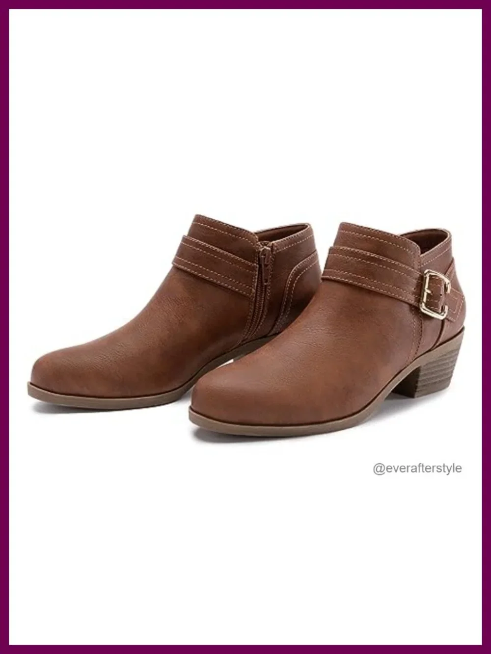 Chunky Low Heel Ankle Boots Pointed Toe Side Zipper PU